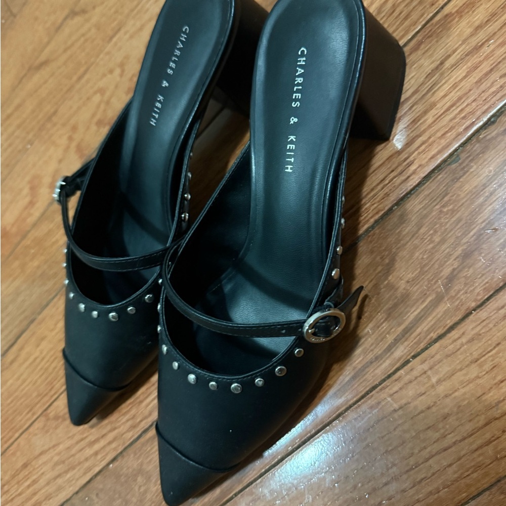 Charles & Keith Black Studded Heels